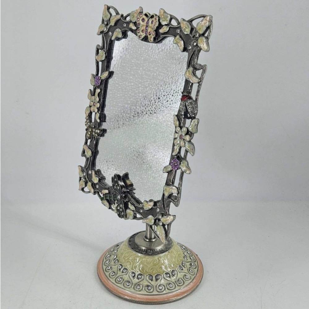 Vintage Victorian style enamel and rhinestone vanity mirror